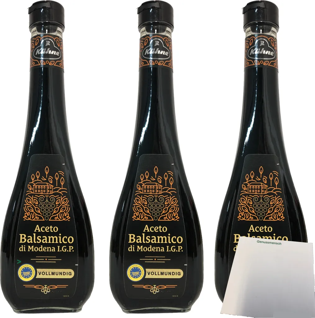 Kühne Aceto Balsamico di Modena full-bodied vinegar made from original Italian red wine vinegar with grape must concentrate 3-pack (3x500ml bottle) + usy block