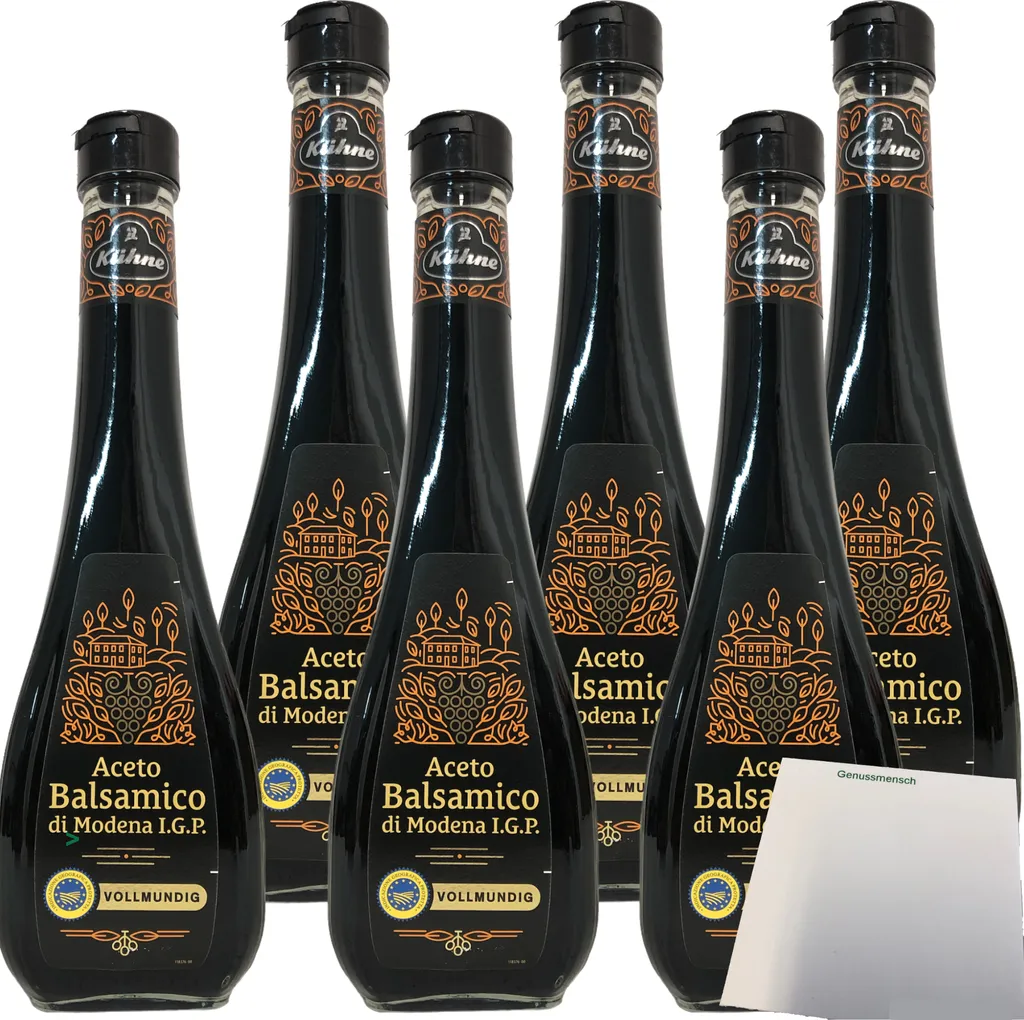 Kühne Aceto Balsamico di Modena full-bodied vinegar made from original Italian red wine vinegar with grape must concentrate 6-pack (6x500ml bottle) + usy block