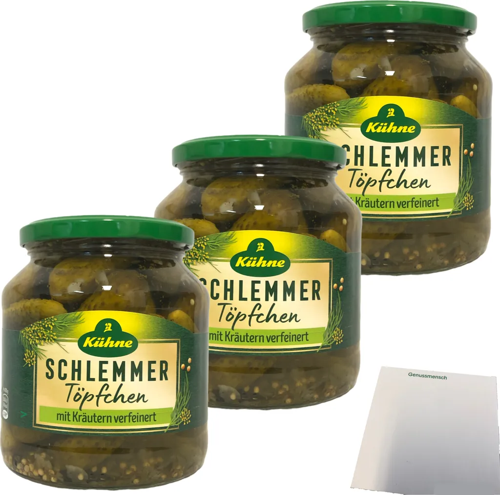 Kühne Schlemmertöpfchen gherkins refined with herbs fine gherkins gherkins 3-pack (3x300g jar) + usy block