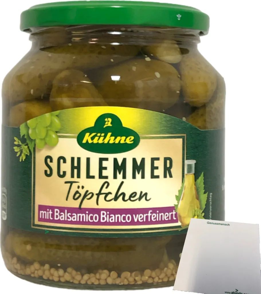 Kühne Schlemmertöpfchen Mildly spicy extra crunchy gherkins refined with Balsamic Bianco 1 pack (1x300g jar) + usy block