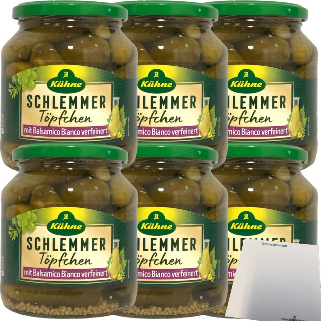 Kühne Schlemmertöpfchen Mildly spicy extra crunchy gherkins refined with balsamic bianco 6-pack (6x300g jar) + usy block