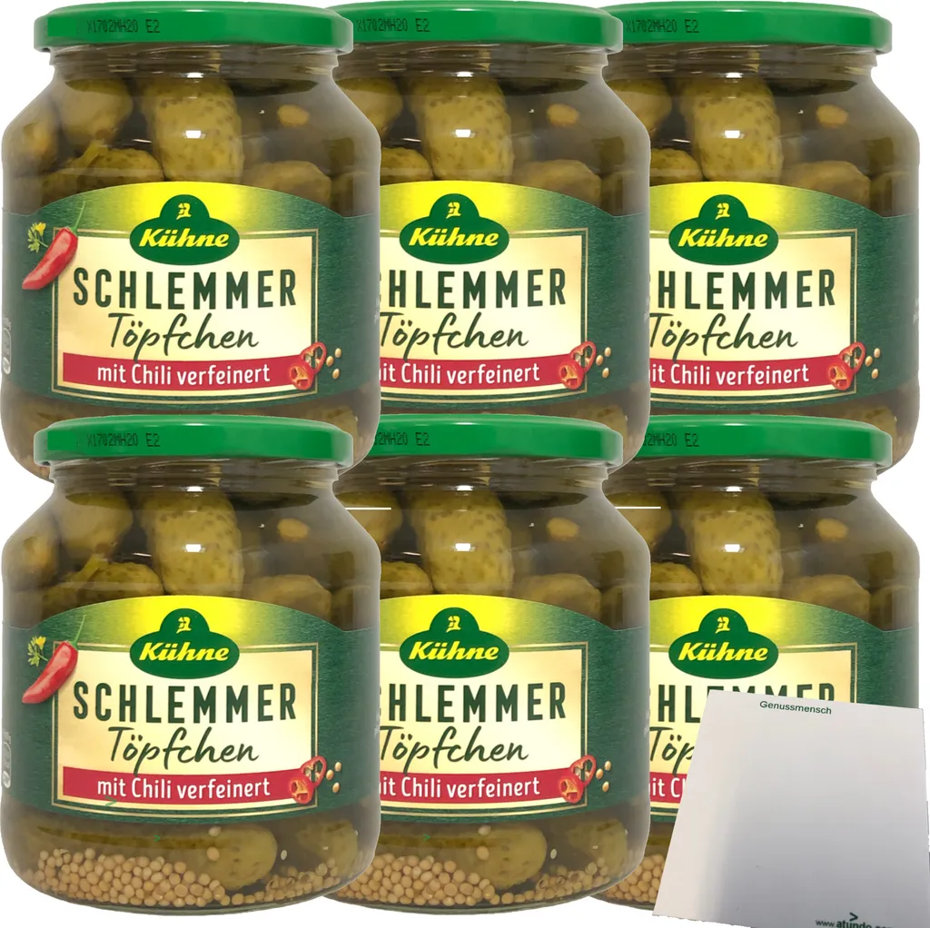 Kühne Schlemmertöpfchen with chili refined spicy gherkins 6-pack (6x300g jar) + usy block