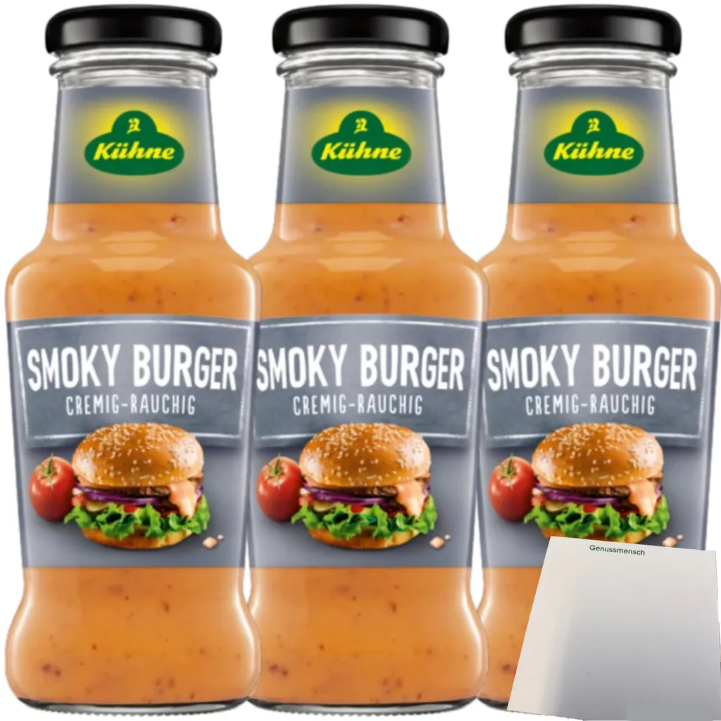 Kühne Smoky Burger seasoning sauce creamy smoky flavor 3-pack (3x250ml bottle) + usy block
