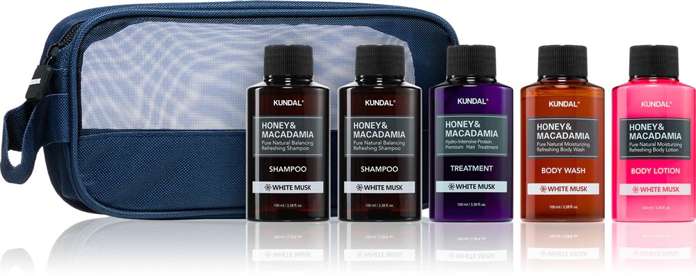KUNDAL Honey & Macadamia White Musk Cosmetic Travel Set For Body and Hair