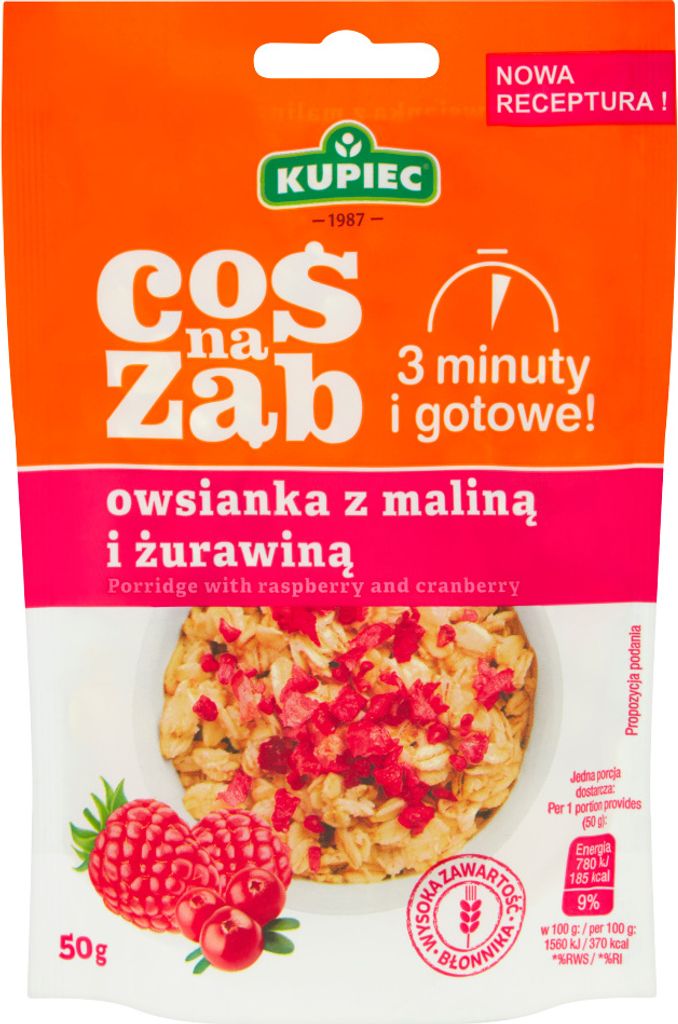 Kupiec Coś Na Ząb Haferflocken mit Himbeeren und Preiselbeeren 50 G