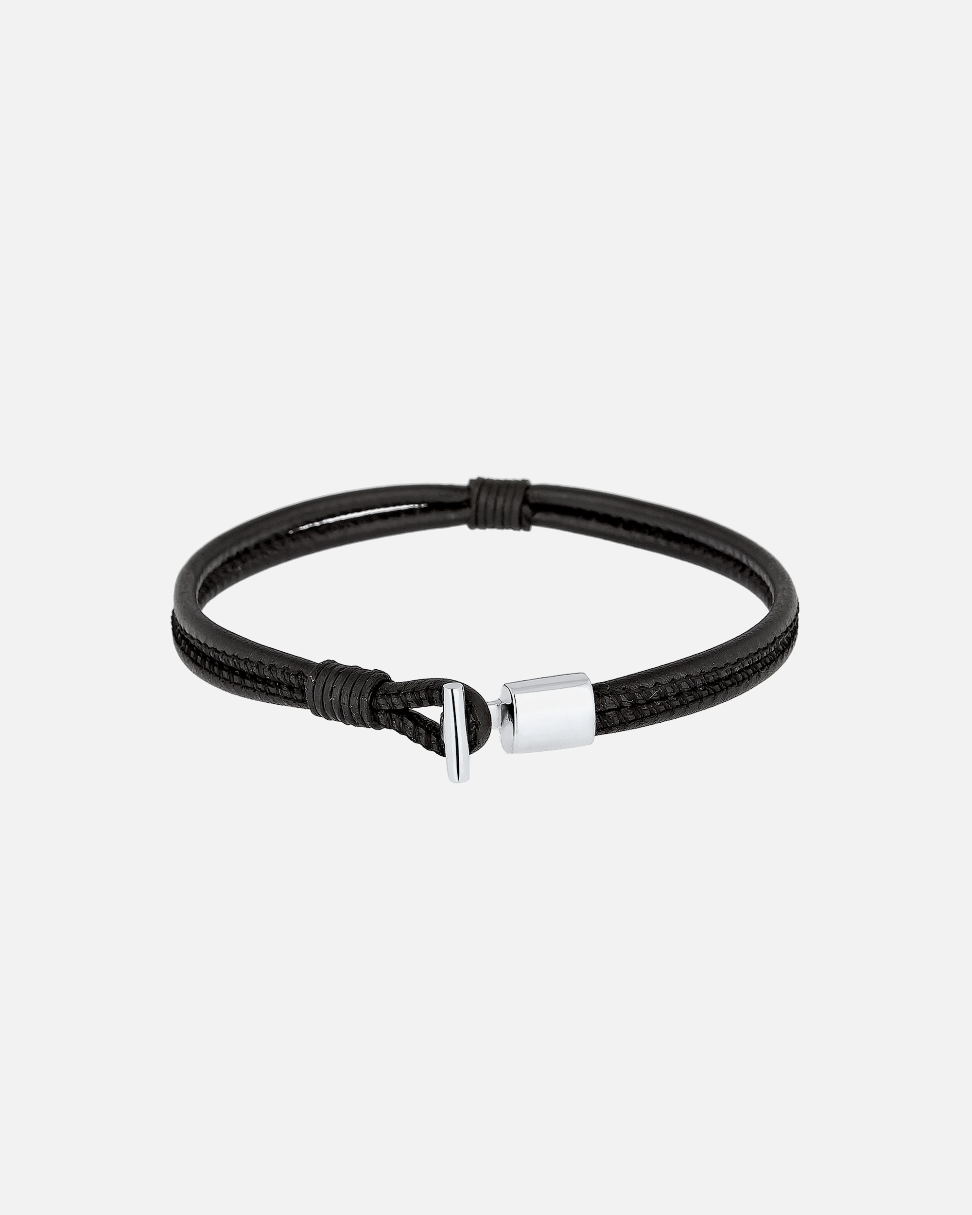 KUZZOI men's bracelet genuine leather knot hook black 925 silver