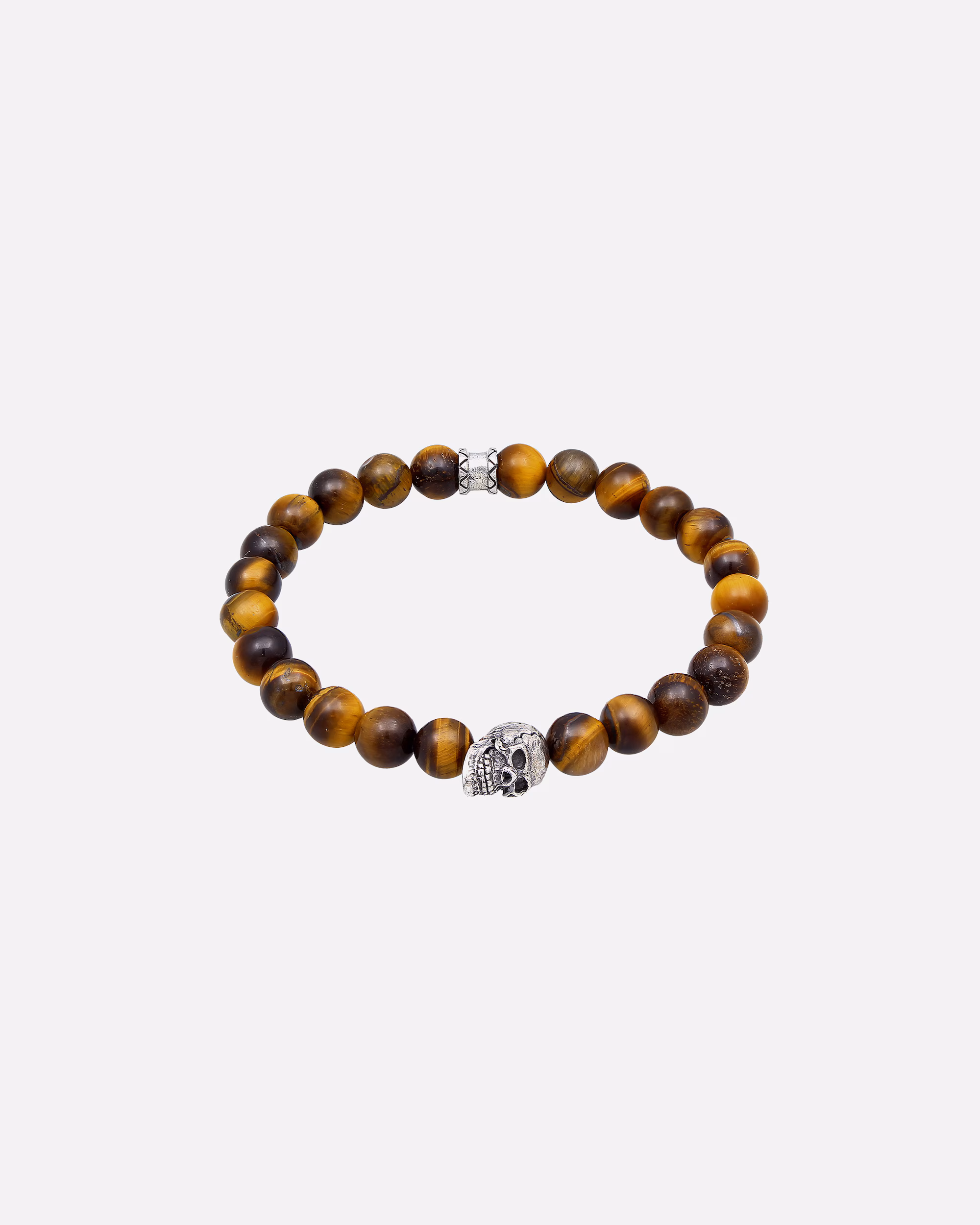 KUZZOI men's bracelet skull tiger eye beads 925 silver