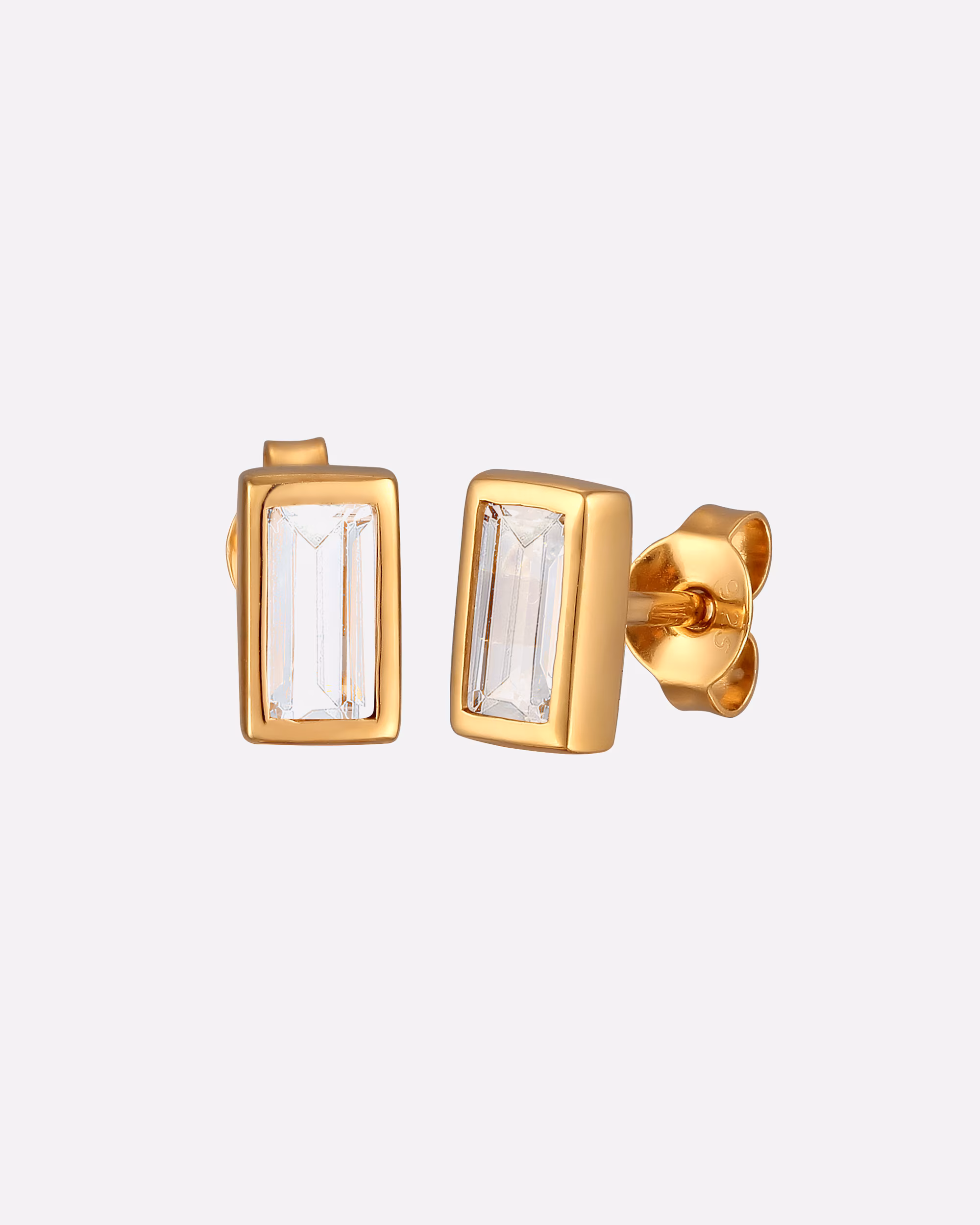 KUZZOI Earring Studs Rectangle Topaz White 925 Sterling Silver