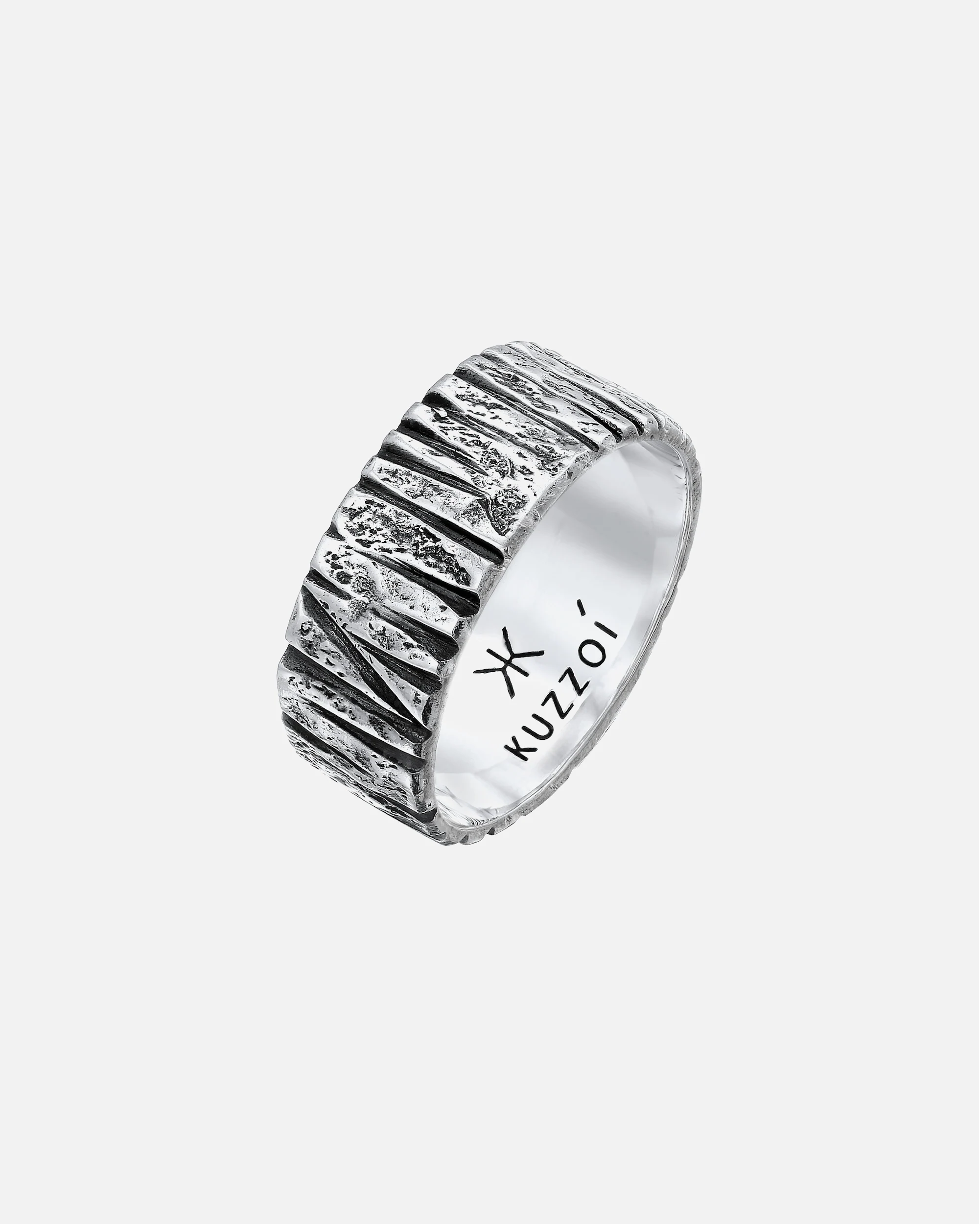 KUZZOI ring band ring wide structure hammered 925 silver