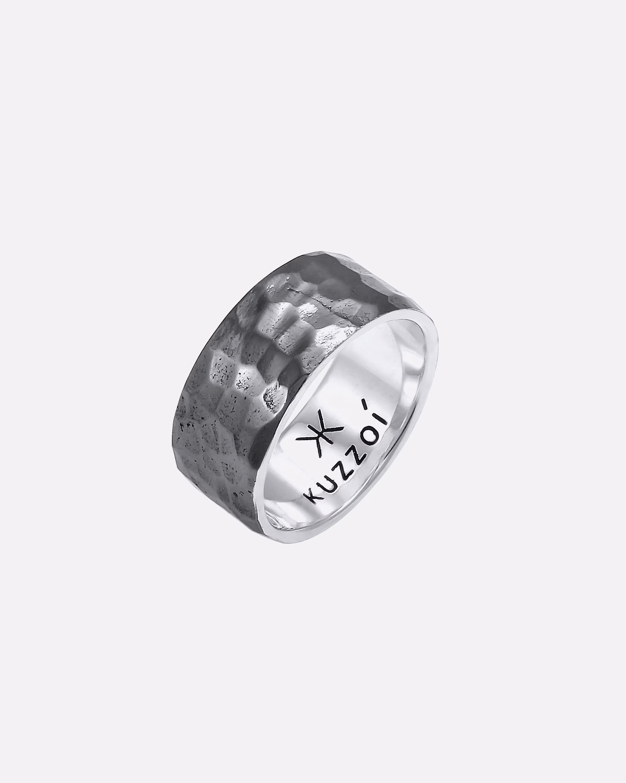 KUZZOI ring men's band ring hammered 925 sterling silver