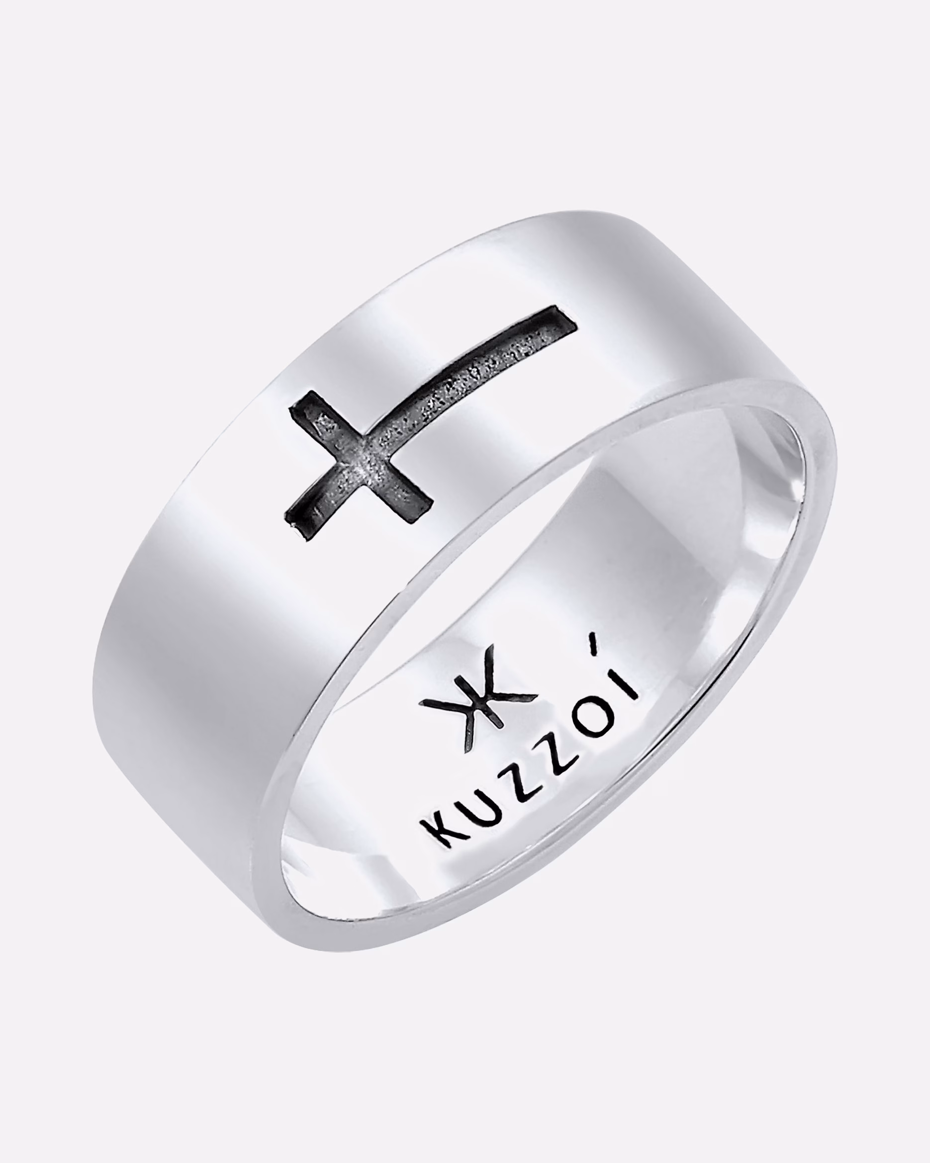 KUZZOI ring men's band ring shine cross oxidized 925 silver