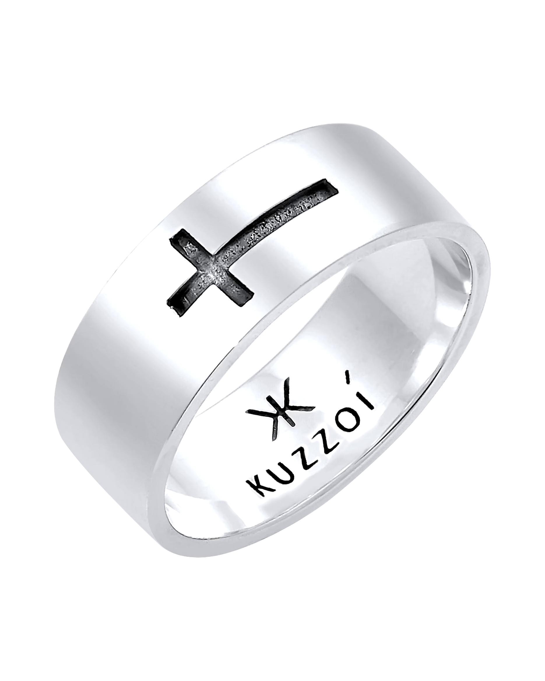 KUZZOI ring men's band ring shine cross oxidized 925 silver