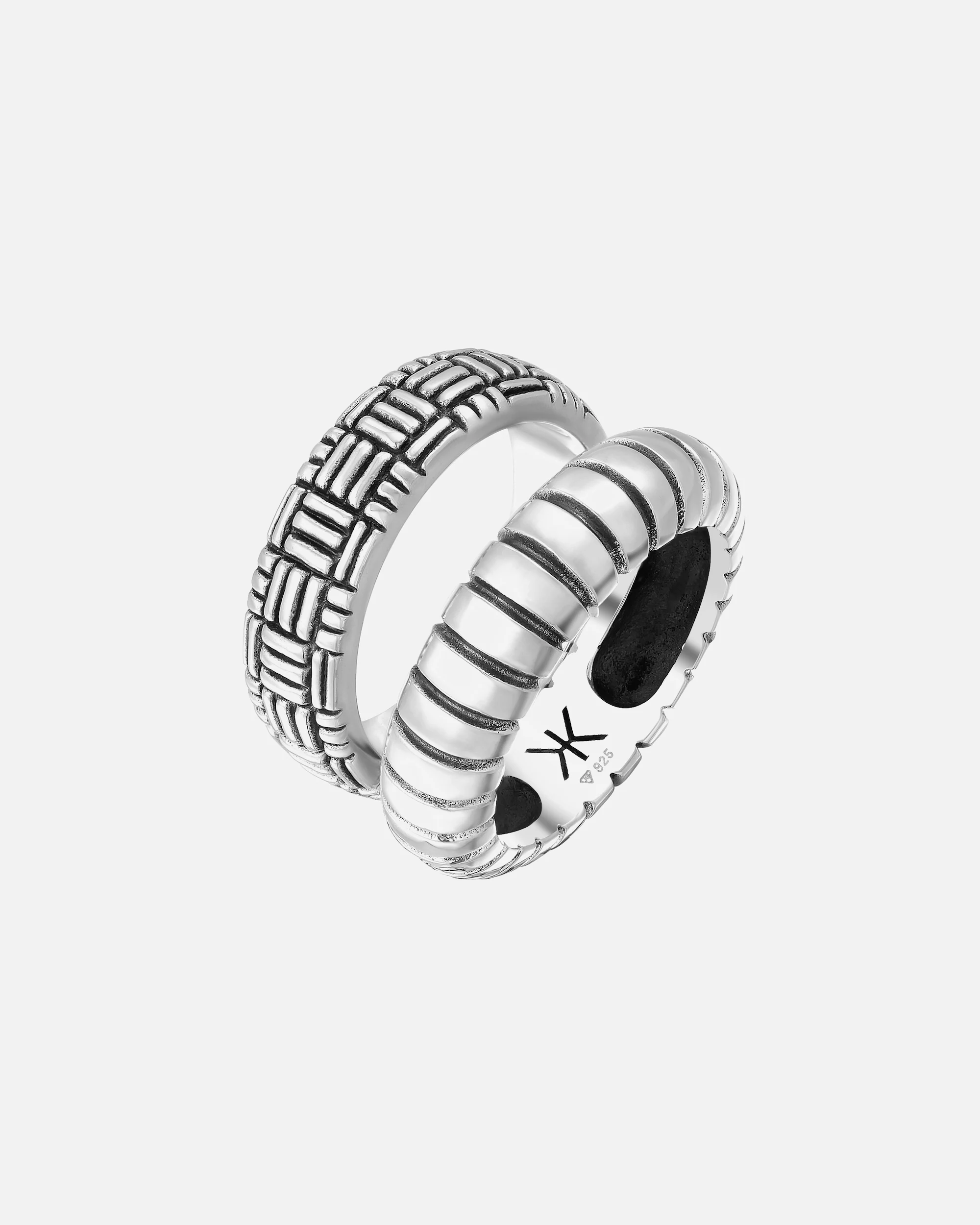 KUZZOI Ring Set Band Ring Vintage Oxidized 925 Silver