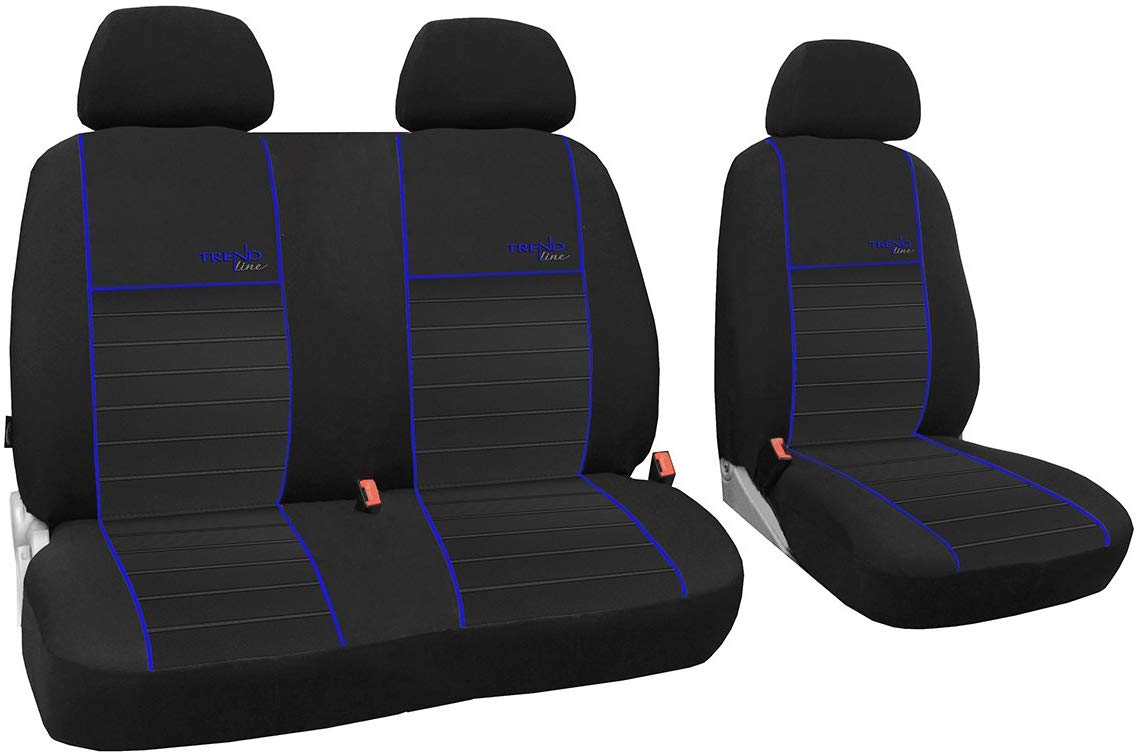Custom Car Seat Covers Vito W639 1 + 2 Trend Line Design with Blue.