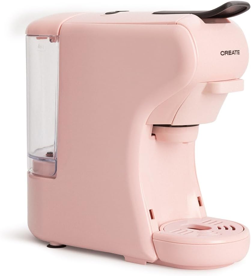 CREATE Potts Stylance Italian Espresso Machine 19 Bar Pastel Pink Multi Capsules 3-in-1 2 Coffee Programs Removable Container 1450 W