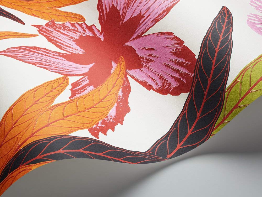 Hanna Werning 1301 Non-woven Wallpaper Palm Leaves Flowers Orange White