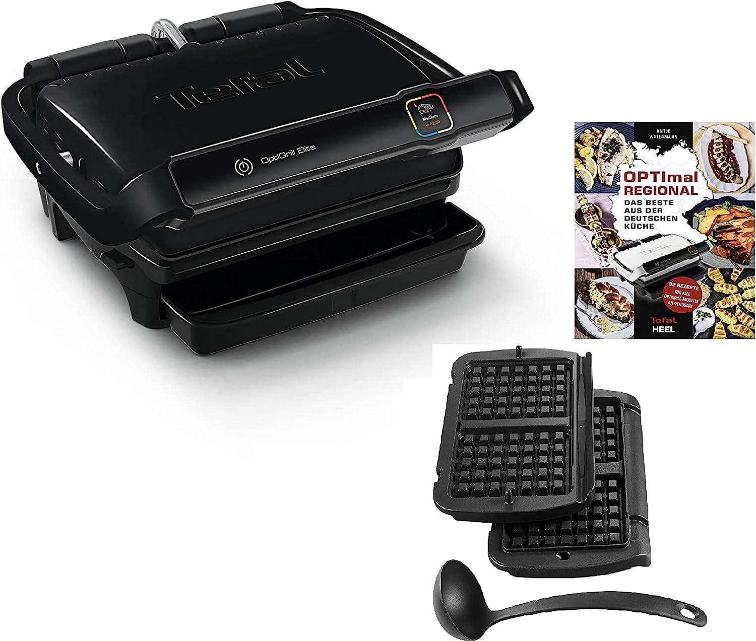 Tefal Optigrill Elite Contact Grill I 2000 Watt I With Waffle Plates, Ladle + Grill Book I Indoor & Outdoor Grill I 12 Automatic Programs I Touch Display I Stainless Steel I Perfect Grilling Results