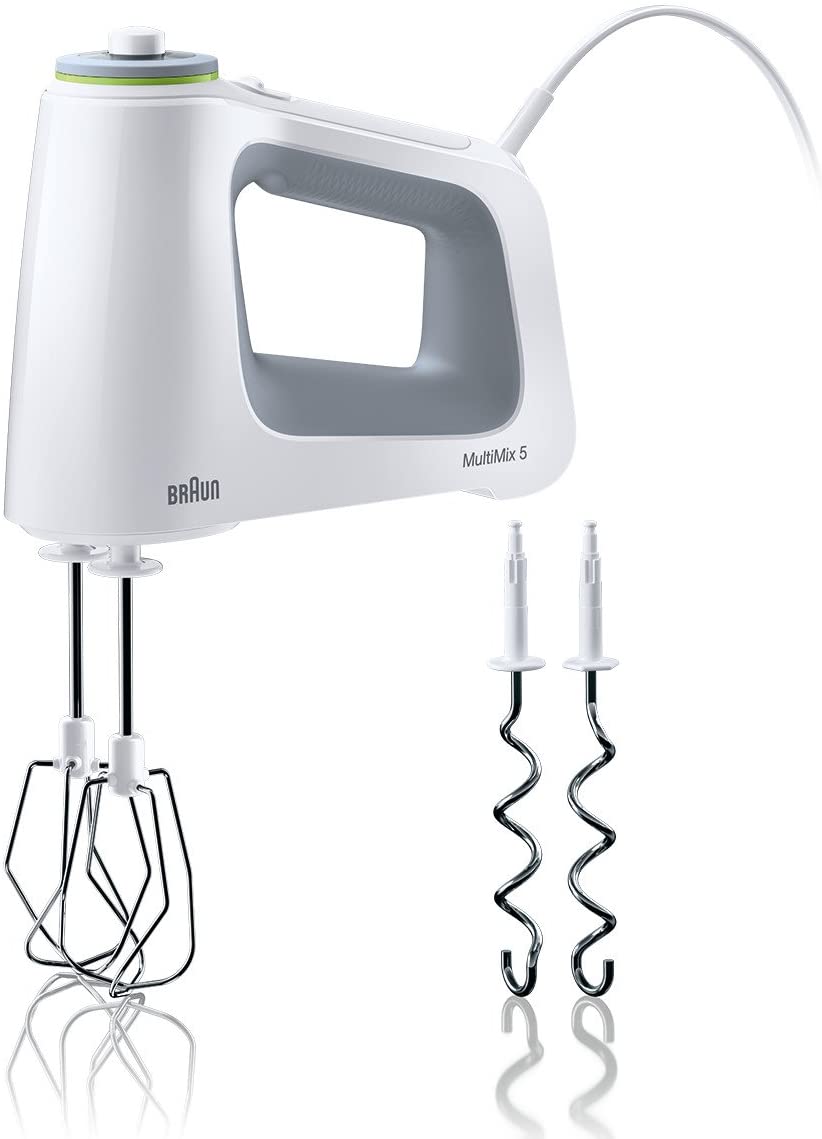 Braun Household Braun MultiMix 5 HM 5000 Hand Mixer - Hand Mixer with Continuous Speed Control, 700 Watt, White/Grey & 5 HT 550 WH Toaster - 1000 Watt Long Slot Toaster with Bread Attachment, White