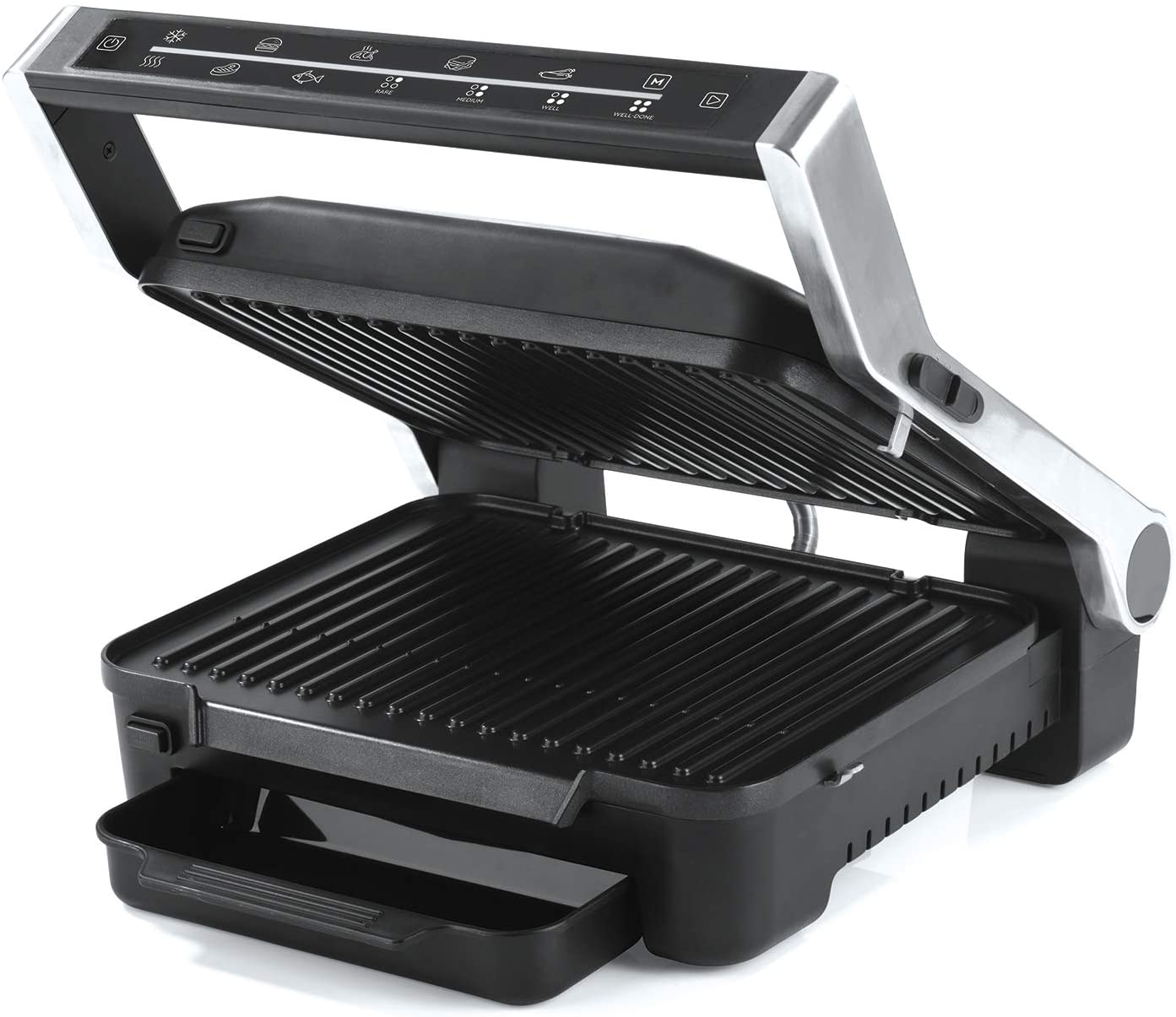 MAXXMEE Contact grill XL with 6 grill programs, touch display with LED colour countdown, with removable grill plates and grease drip tray, non-stick coating [29.2 cm x 23 cm (11.5 x 9\") / 2000 Watt]