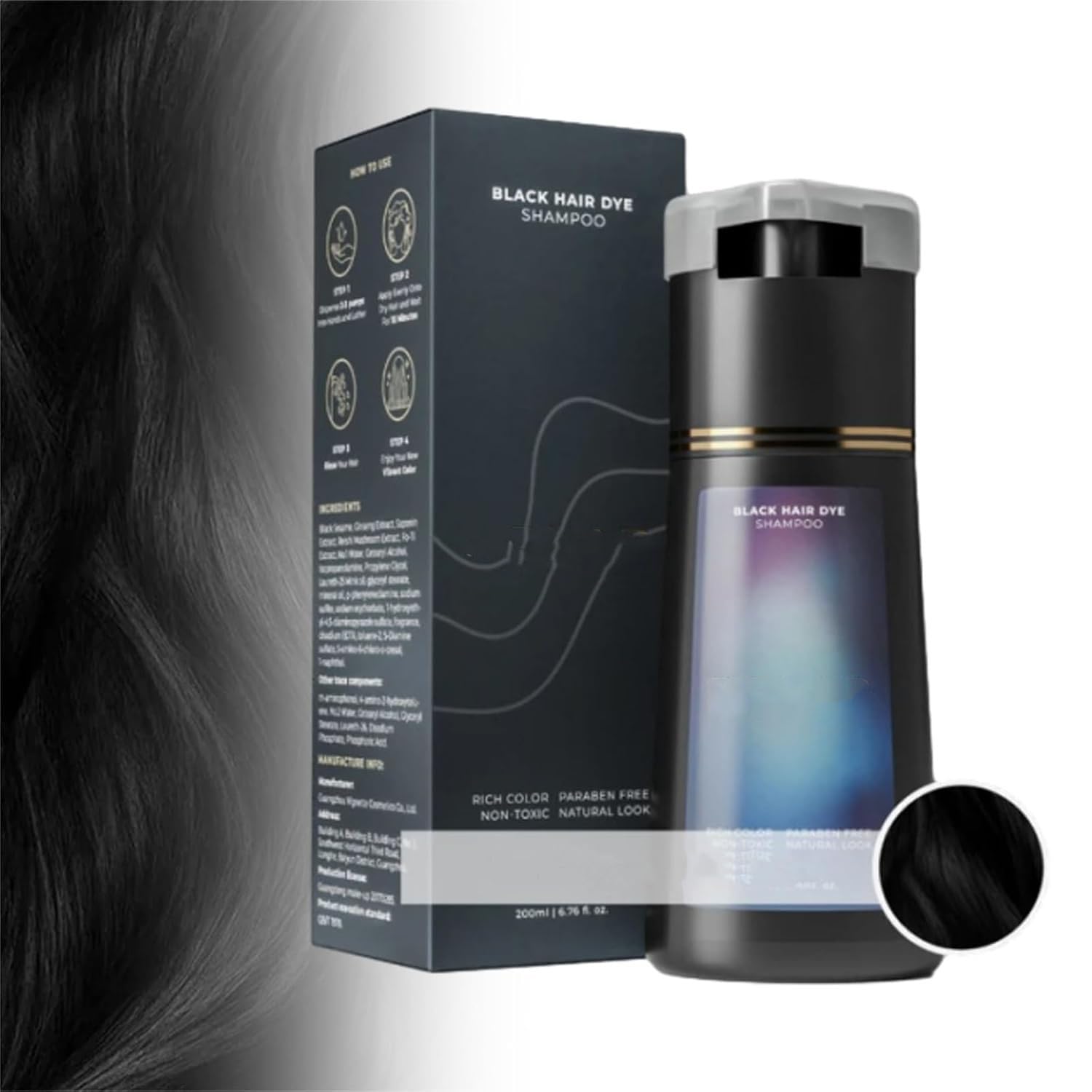 Polar Hair Dye, Hair Care Instant Dye Shampoo, Hair Care Shampoo, Natural Hair Color Shampoo, Black Hair Dye Shampoo for All Hair Types (Black)