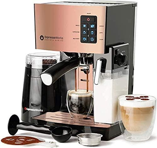 EspressoWorks 10 Piece All-in-One Barista Set Espresso Machine & Cappuccino Machine (Rose Gold)