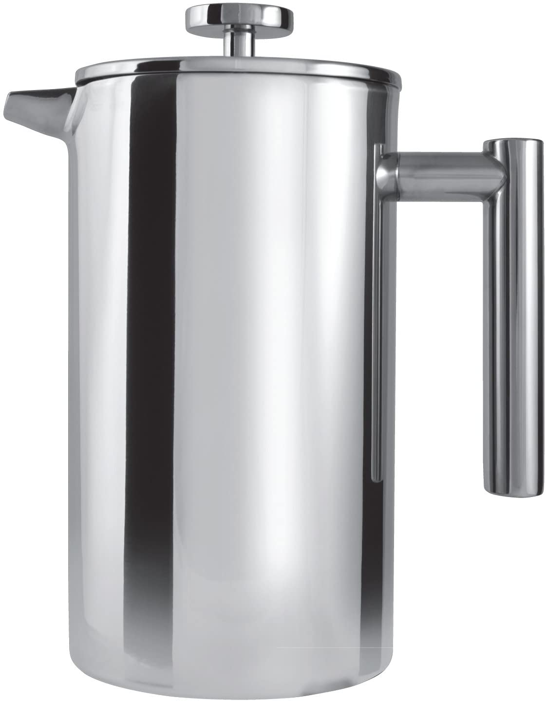 Grunwerg Café Olé Stainless Steel Coffee Maker 1 Litre | Double-Walled Insulation with Cool-Touch Handles | French Press with Stainless Steel Filter | Lockable Spout | Dishwasher Safe | High Gloss Polished
