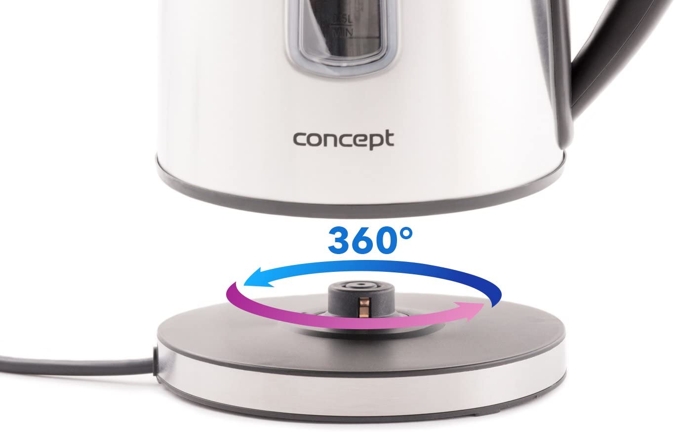 Concept Appliances RK3140 Stainless Steel Electric Kettle, LED lighting, Removable Anti Limescale Filter, 1.7 Litre, 2200 Watt, Matt Stainless Steel/Black