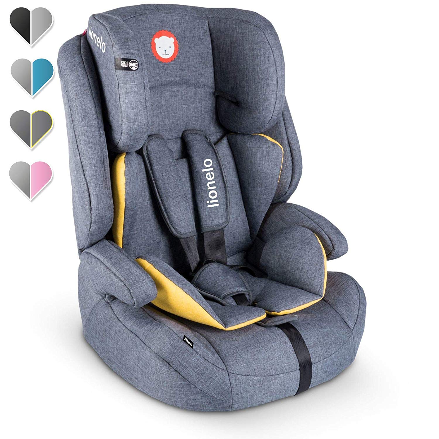Lionelo Nico Child Car Seat, Group 1, 2, 3, 9-36 kg, Side Protection, 5-Point Seat Belt, Removable Backrest, Adjustable Headrest, ECE R44 04 yellow