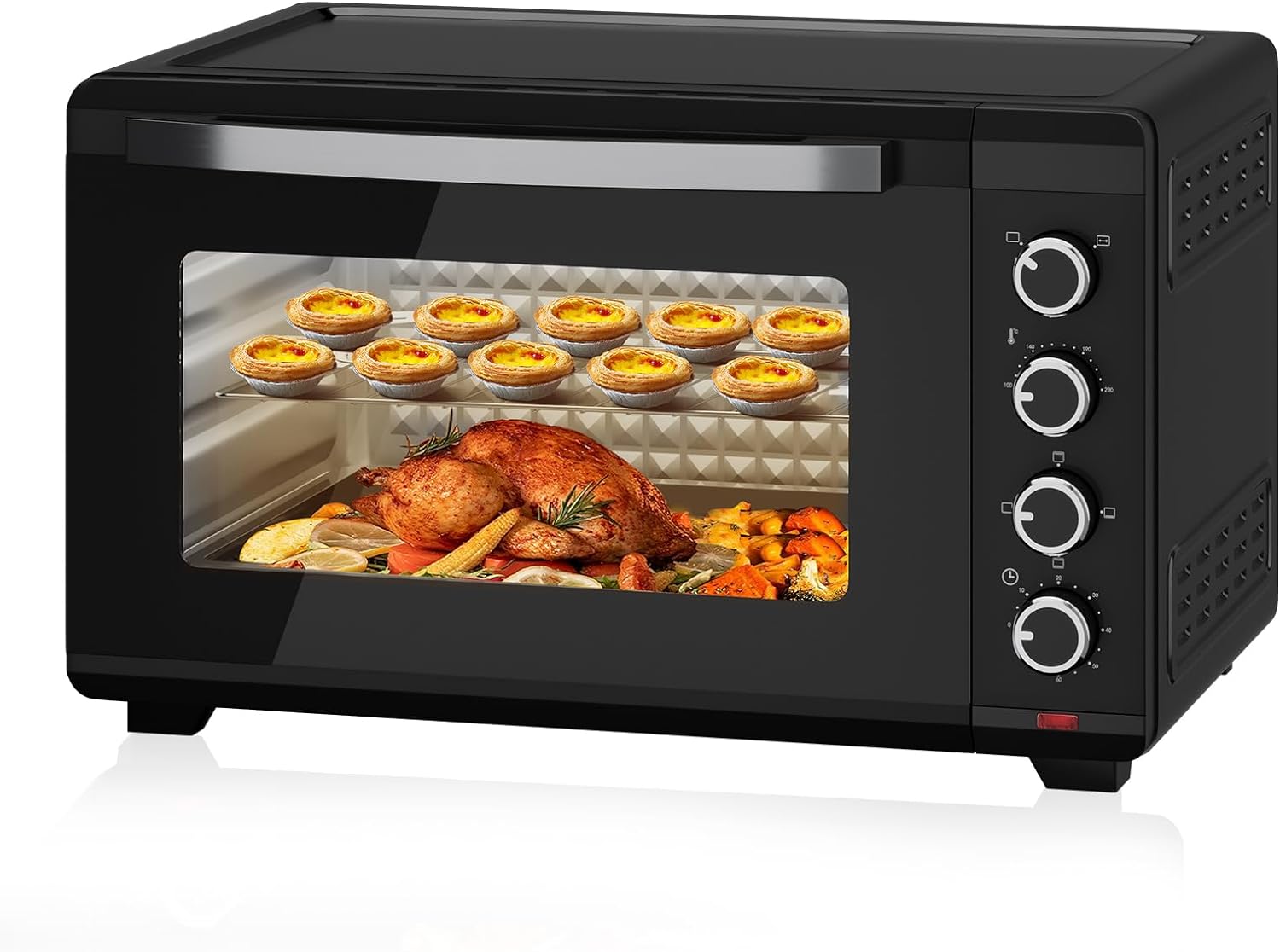 HOMELUX Mini Oven 60 Liters 2000 W Pizza Oven, Mini Oven with Chicken Grill, Top/Bottom Heat, 60 Minute Timer, 100°-230°C, Degree Continuous Temperature Control, Mini Oven Black