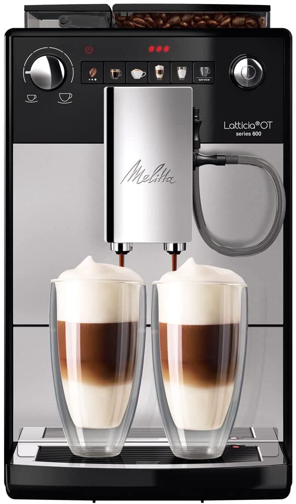 Melitta Latticia OT F300-101 Fully Automatic Coffee Machine with Latteperfection Milk System, Whisper-Quiet Grinder, One Touch Function and XL Water Tank and - Bean Container, 1.5 L, Silver/Black