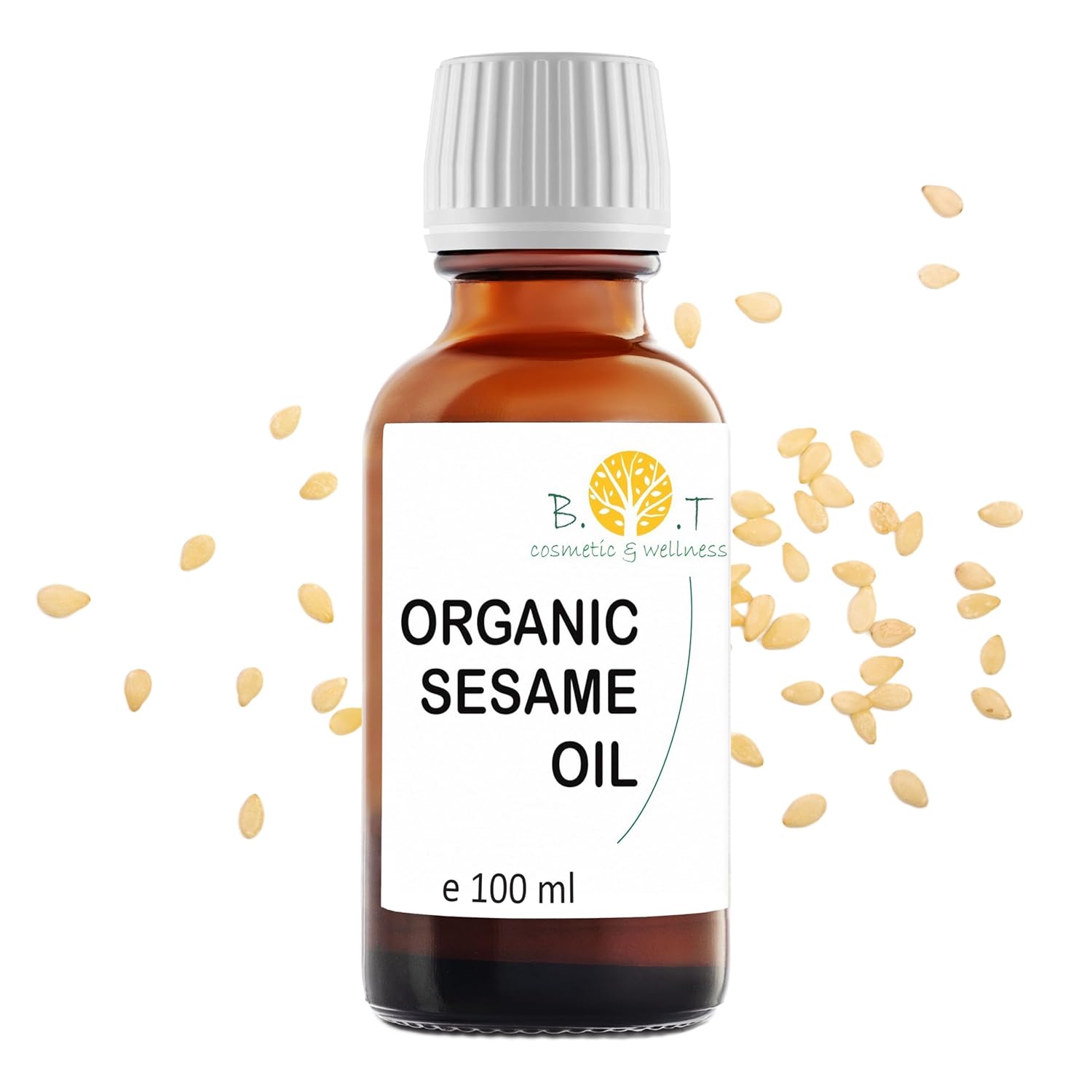 B.O.T cosmetic & wellness - 100% Pure Organic Sesame Oil Cold Pressed | Ayurveda & Natural Cosmetics Applications | Skin & Hair Care | Massage Oil, Neutral, 100 ml