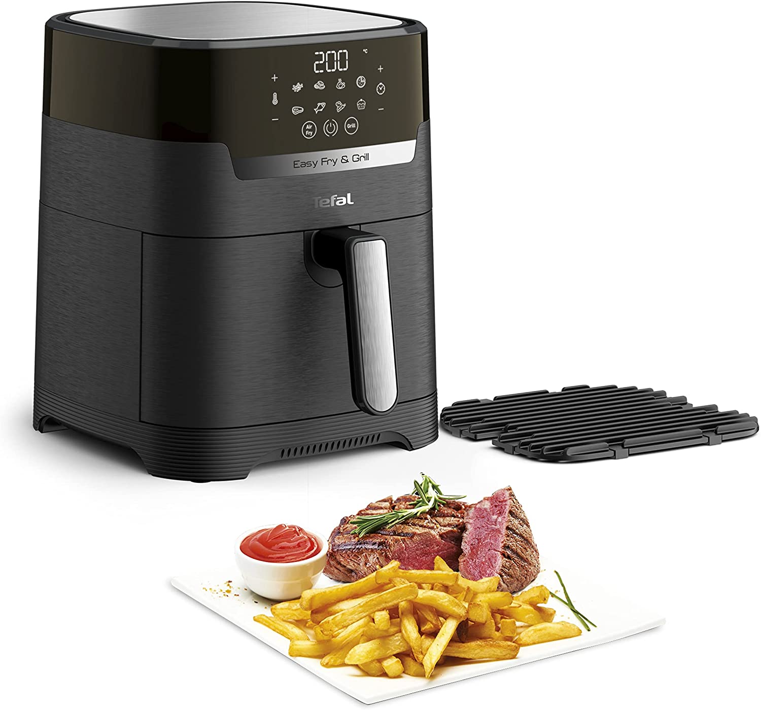 Tefal EY5058 Easy Fry & Grill Precision Hot Air Fryer | 2-in-1 Technology (Hot Air Fryer and Grill) | Digital Display | Capacity: 4.2 Litres | 8 Automatic Programmes | Black