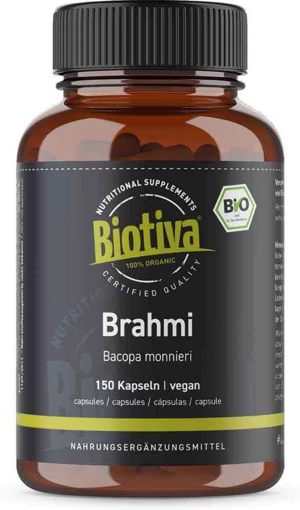 Brahmi Bio Capsules, 150 Veggie Capsules, 500 mg per Capsule, Bacopa Monnieri, Memory Plant, vegan, guaranted no Additives, Filled and Inspected in Germany (DE-ÖKO-005).