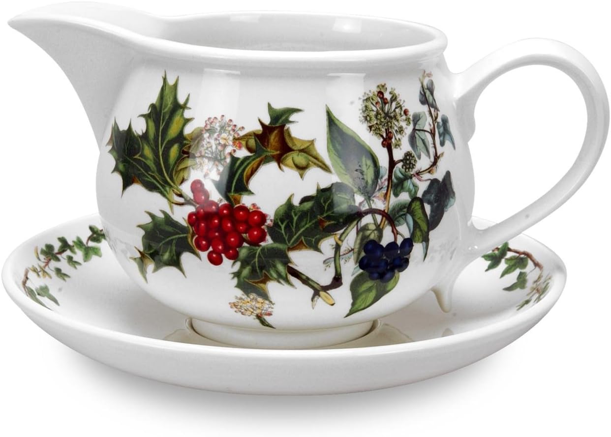 Portmeirion Home & Gifts Gravy Boat & Stand, Ceramic, Multi-Colour, 17 x 18 x 11 cm