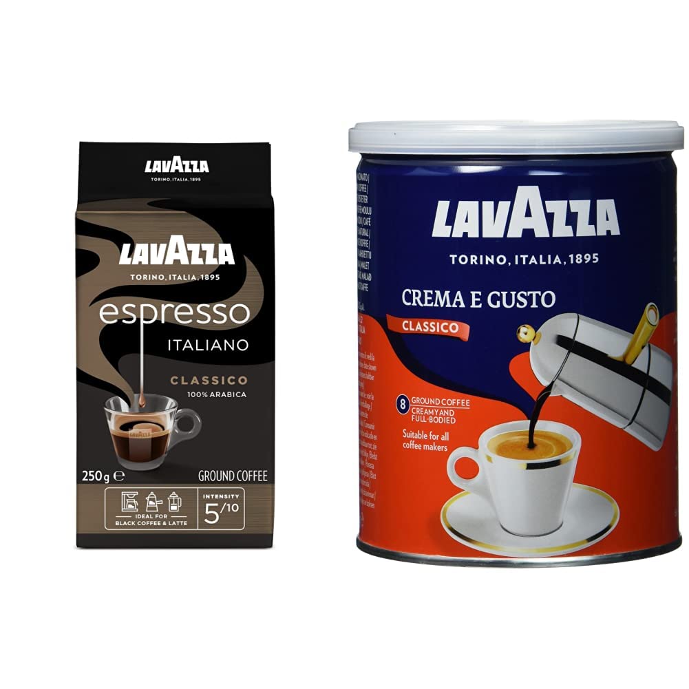 Lavazza, Espresso Italiano Classico, ground coffee, 250 g & crema e Gusto Classico, ground coffee, for mocha jugs or filter coffee, rounder & inviting taste, intensity 7/10, 250 g