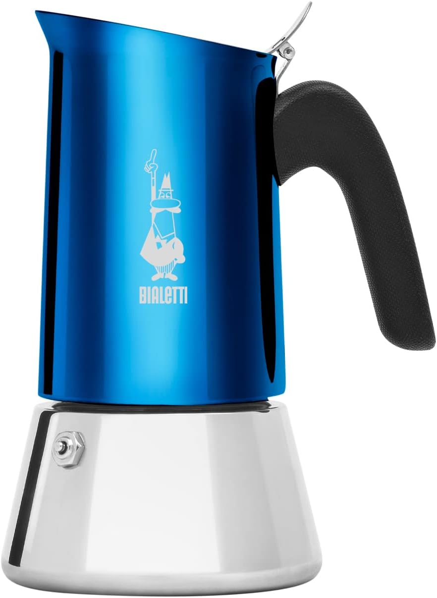 Bialetti New Venus Coffee Maker 4 Cup Anti Fire Handle Not Induction 4 Cups (170ml) Stainless Steel Blue