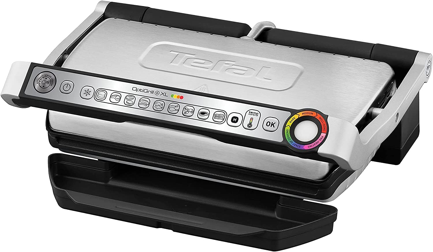Tefal GC722D Optigrill+ XL Contact Grill, Includes Recipe Book, 9 Intelligent Programs, 4 Temperatures Levels, Display of Cooking State, Dishwasher Safe Plates 900 cm², Stainless Steel/Black