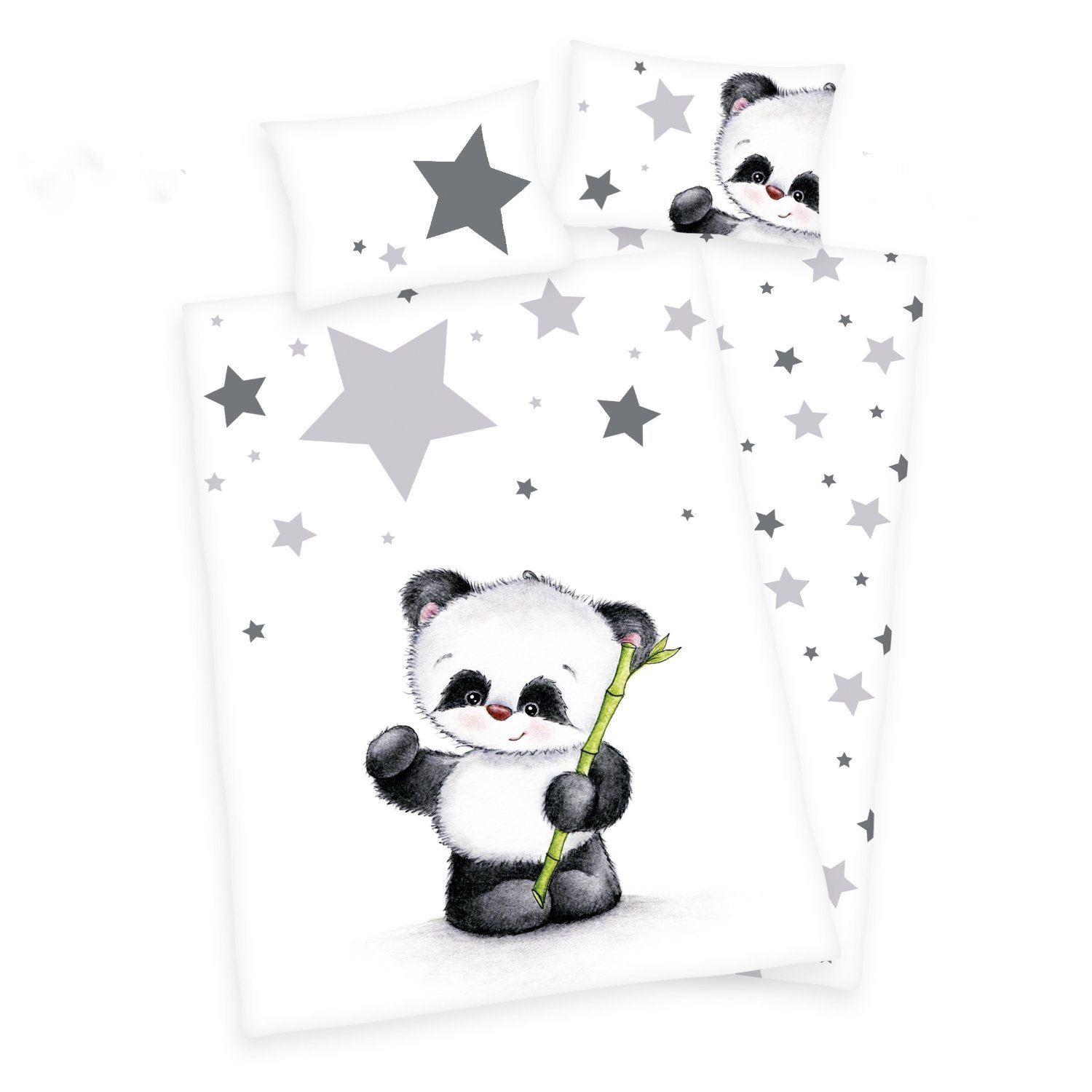 3 Piece Babys Reversible Panda Renforcé Bed Linen 100X135 + 40X60 Cm + 1 F