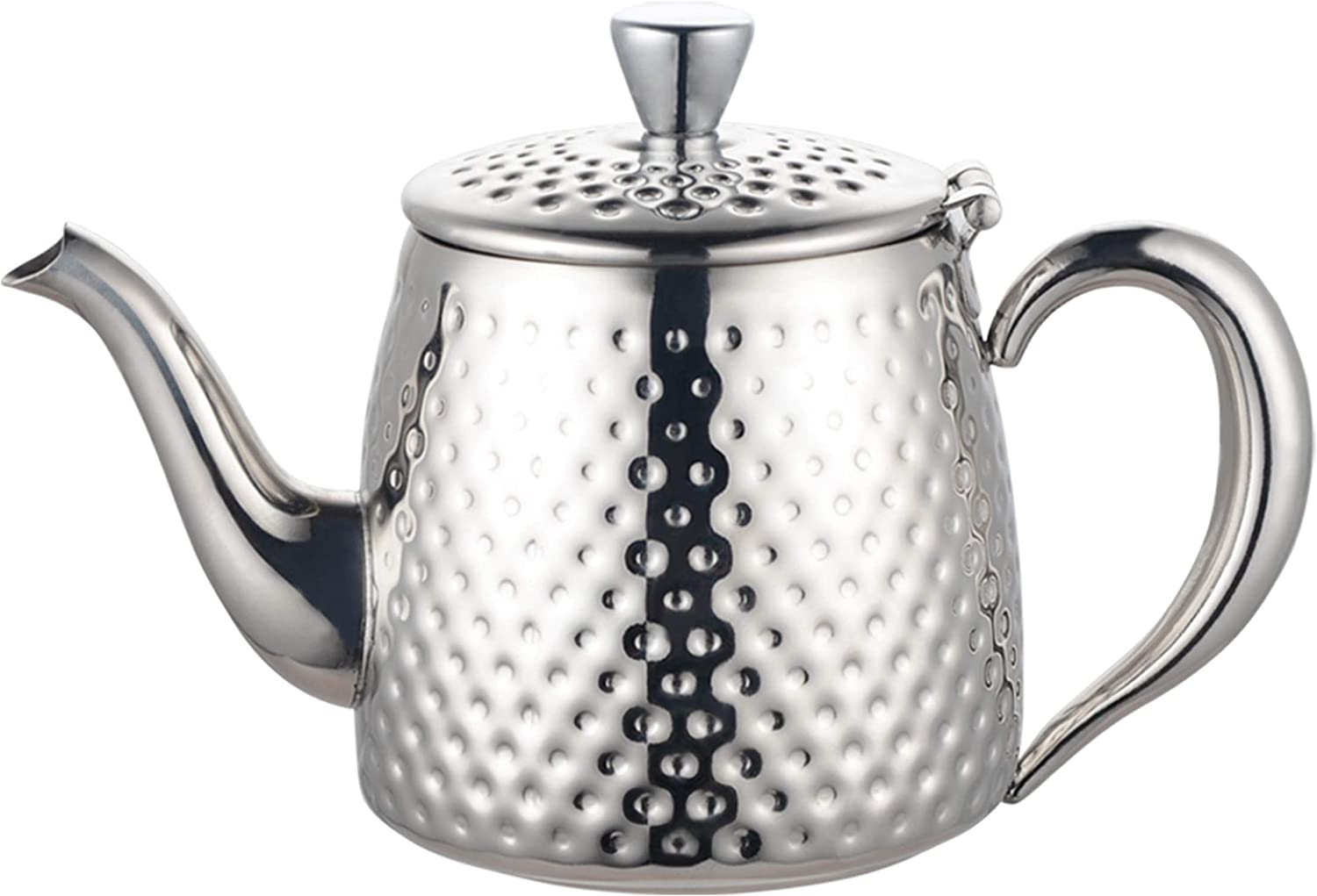 Cafe Ole Café Olé Sandringham Hammered Effect Teapot in High Quality 18/10 Stainless Steel - High Polish 35oz 1L Non Drip Cast Hollow Handles