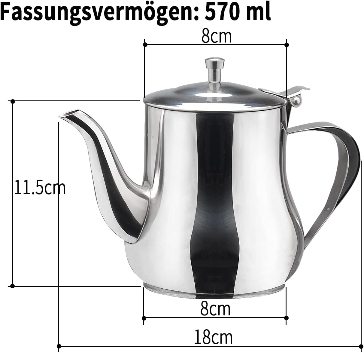 SANQIAHOME Kleine Teekanne aus Edelstahl (Silber, 570 ml)