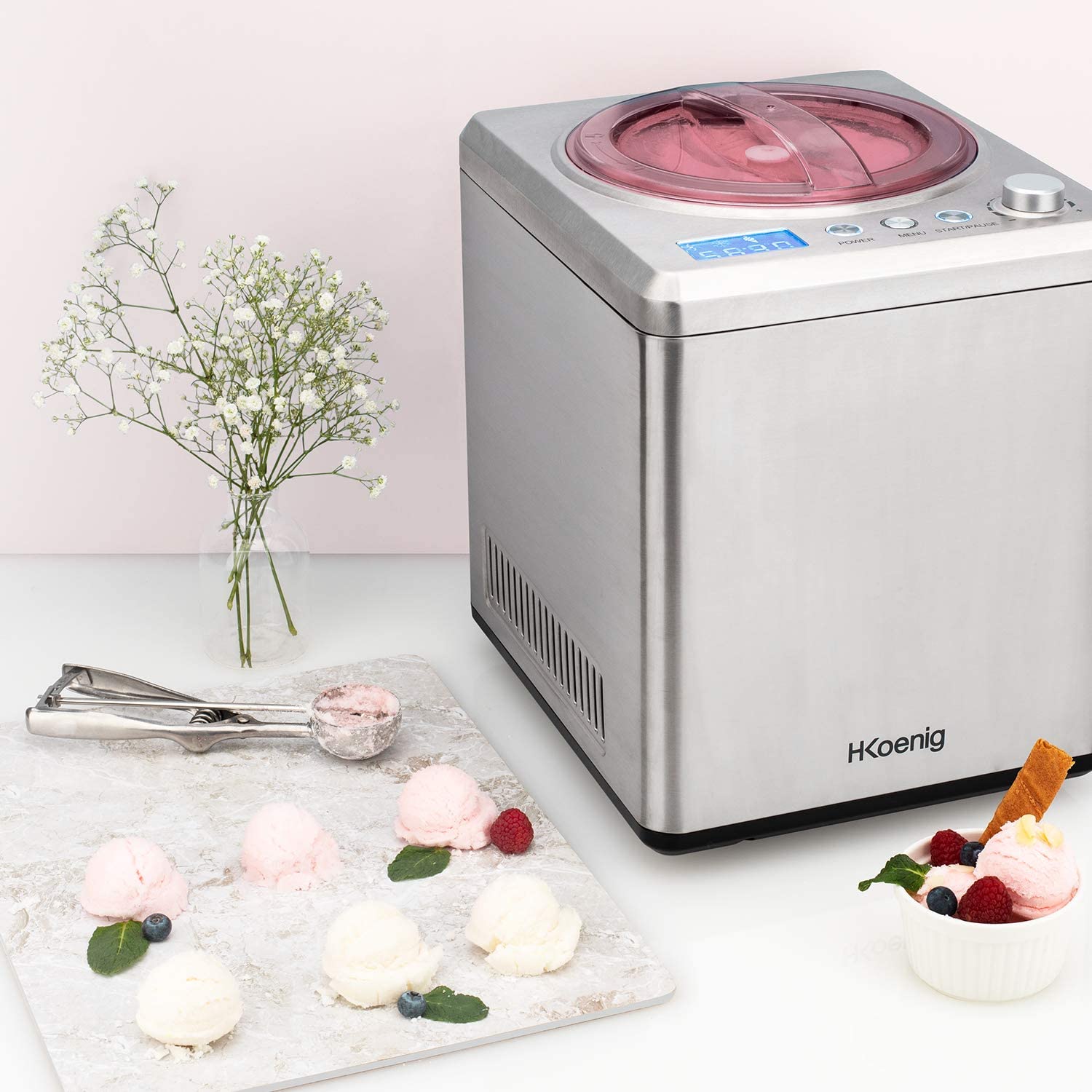H.Koenig Professional Electric Ice Maker HF320 2 l 180 W Cooling Function Quick Preparation Ice Cream, Frozen Yoghurt and Sorbet