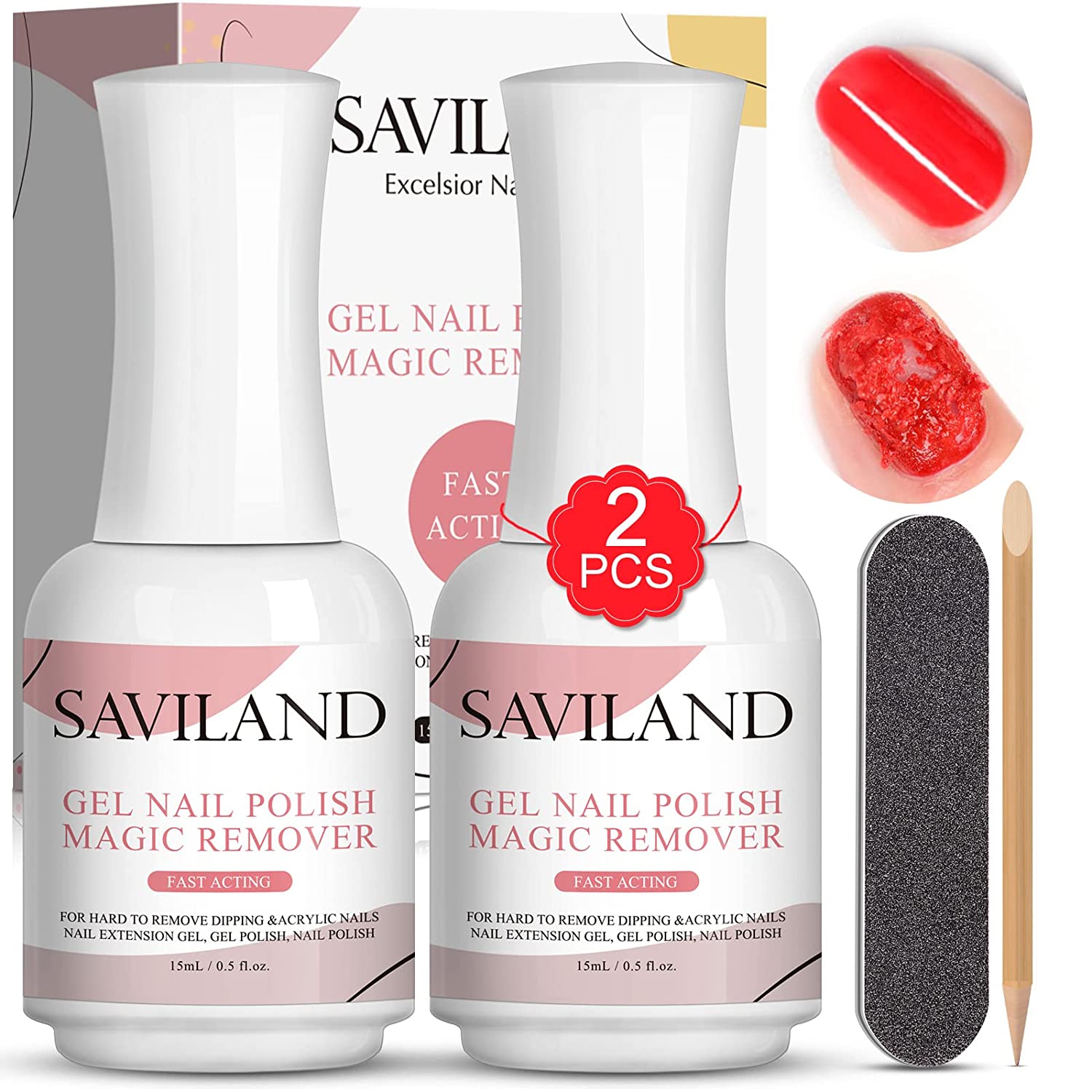 Saviland Gel Nail Polish Remover - 2 Pieces Gel Remover for Nails 3-5 Minutes, Quick and Easy Gel Polish Remover, No Need for Foil, Soaking or Wrapping, ‎klar