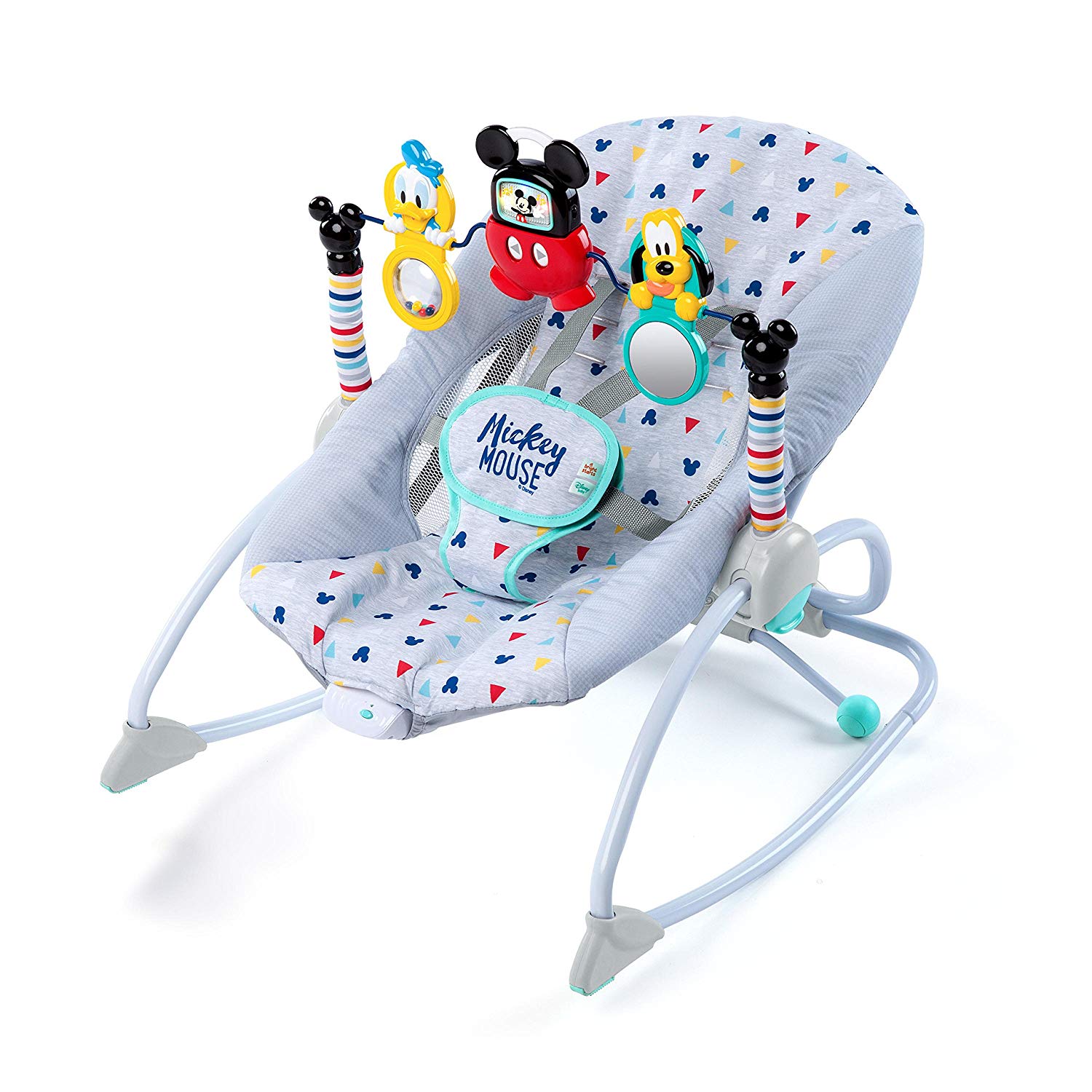 Bright Starts, Disney Baby, Mickey Mouse seesaw for babies and toddlers, with lights and melodies, 5-point harness, non-slip feet and lots of Disney toys