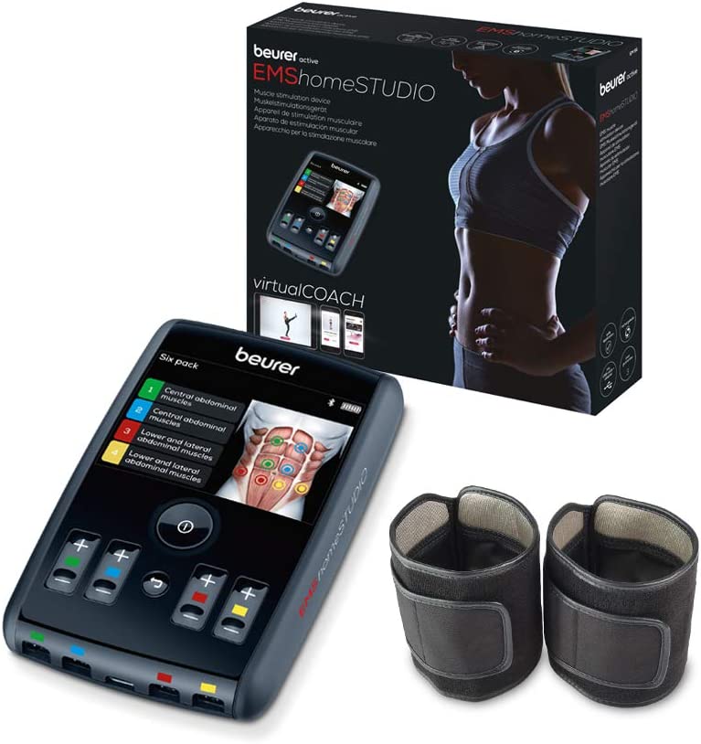 Beurer EM 95 EMS HomeSTUDIO Muscle Stimulation Device, High End EMS Training Device for Home with App and Virtual Coach, Includes Cuffs and Electrodes