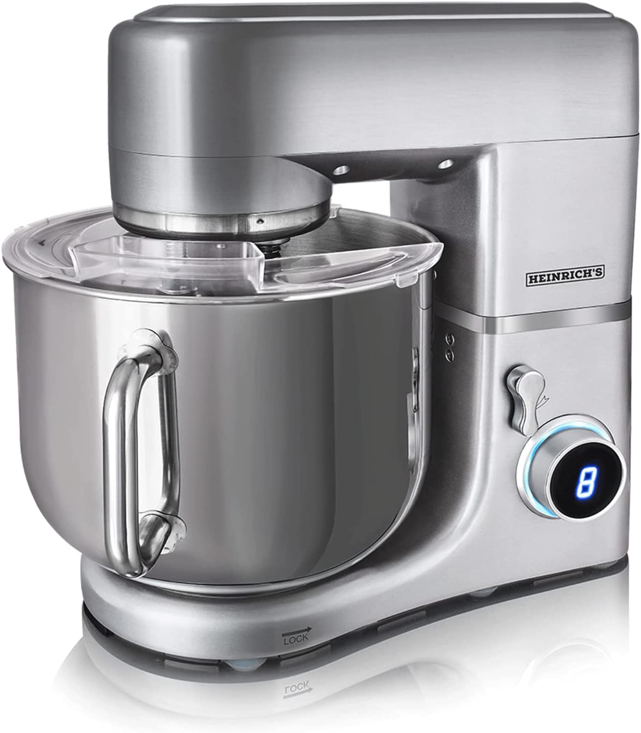 Heinrich´s Heinrichs Food Processor Kneading Machine Stainless Steel Bowl 1800 W Powerful Patented Dough Hook 8 Levels LCD Display Multifunctional Dough Kneading Machine (12 Litres)