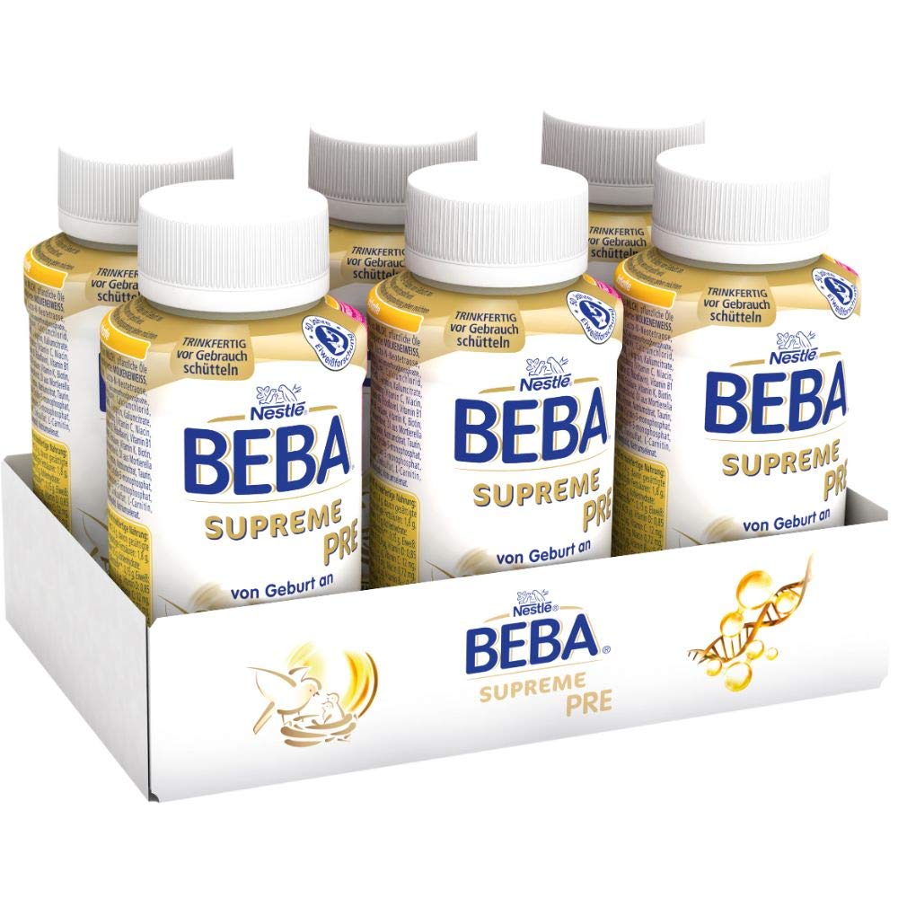 Nestlé BEBA SUPREME PRE Anfangsmilch: trinkfertige Portionsflaschen, mit Omega 3, 6er Pack (6x200 ml)