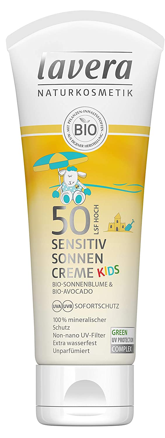 Lavera Sensitive Sun Cream Kids SPF 50, 100% Mineral Children’s Sun Protection, Non-perfumed, Waterproof, UVA/UVB Instant Protection, Vegan, Organic Herbal Ingredients, Natural Cosmetics, 1 x 75 ml