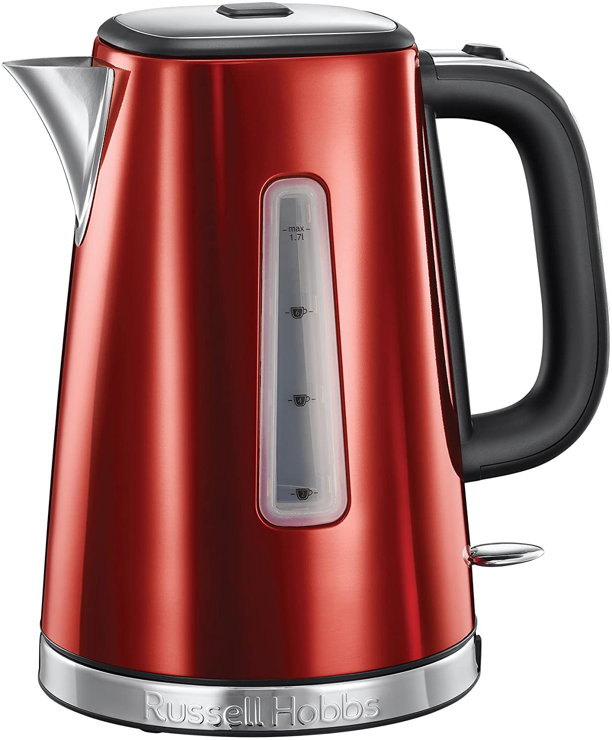 Russell Hobbs Kettle, Luna red, 1.7 l, 2400 W, pressure boiling function, optimised spout, limescale filter, water level indicator with capacity marking, tea maker 23210-70
