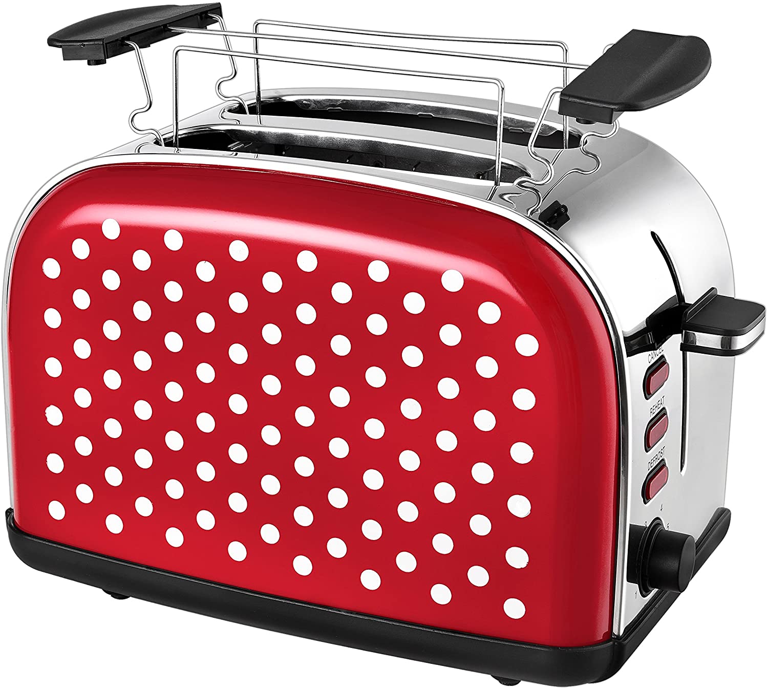 Team Kalorik 2 Slice Toaster, Retro Design, Separate Bun Attachment, Integrated Crumb Tray, 1050 W, Red/White, TKG TO 1045 RWD