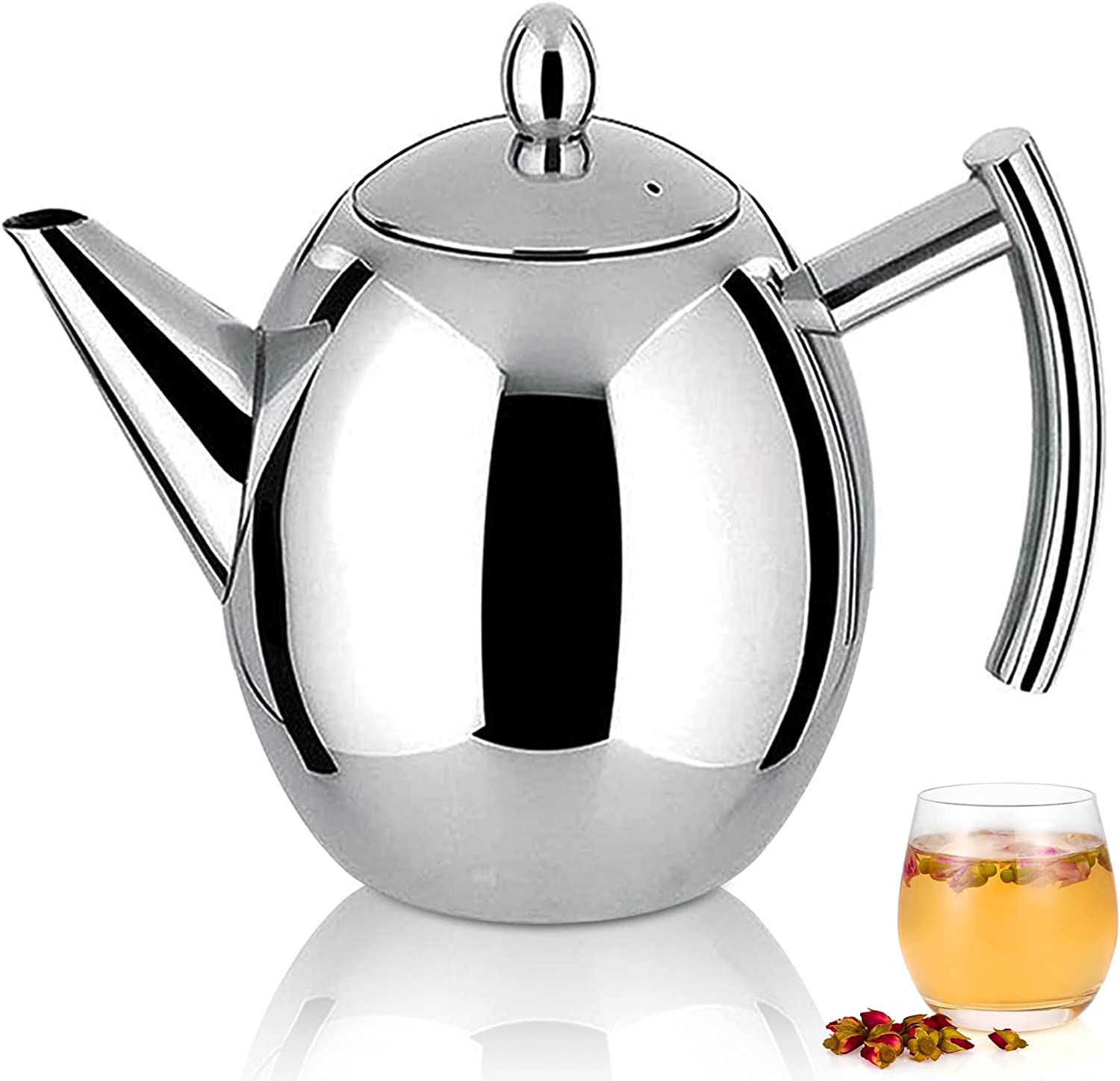 HERCHR 1L Stainless Steel Teapot Silver Teapot with Infusion for Loose Tea Coffee Pot Tea Kettle for Stove Top